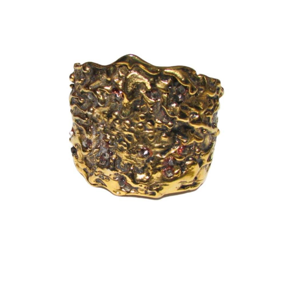 Double Happiness Gold Plated Alchemy Asheer Cuff Bracelet Garnet Stones